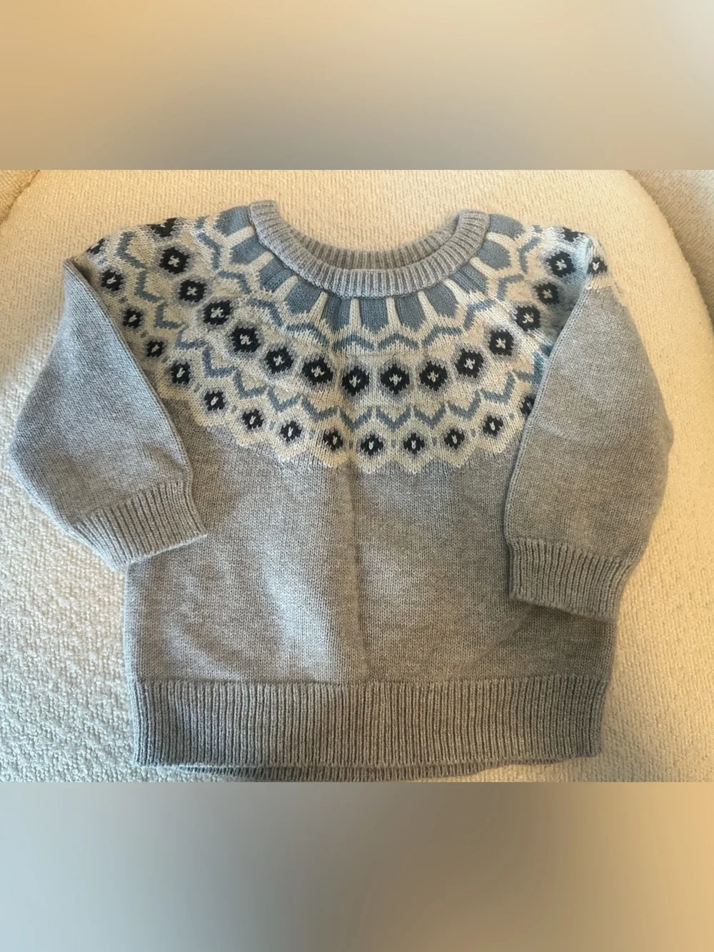 GAP Light Gray Fair Isle Crewneck Sweater